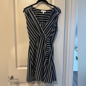 Monteau Black and White Striped Midi Wrap Dress